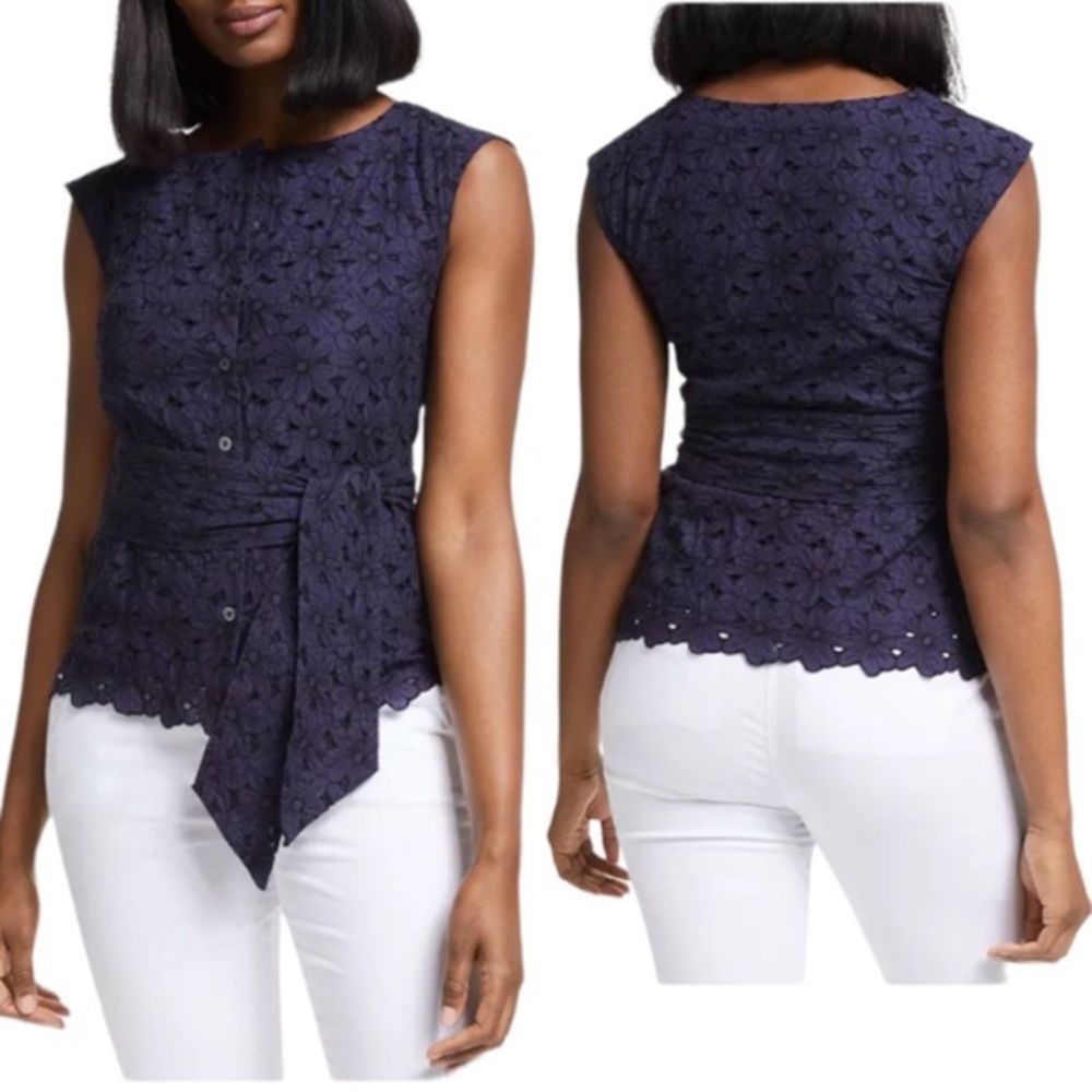 BODEN Claudette Navy Broderie Button Up Top $98 EUC 4